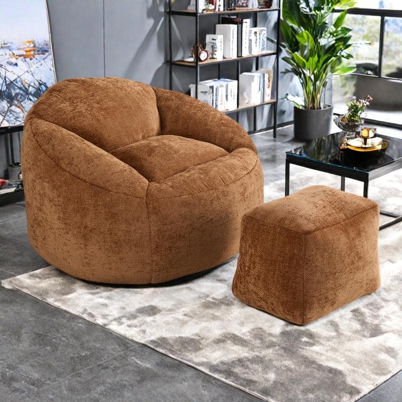 Chenille Memory Foam Bean Bag Chair with Oversized Lounger Plush Support