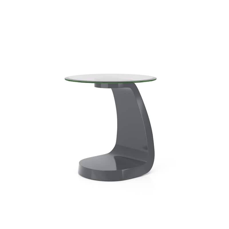 Crescendo Modern 22-inch Glass Top Round Side Table by Furniture of America - Grey High Gloss