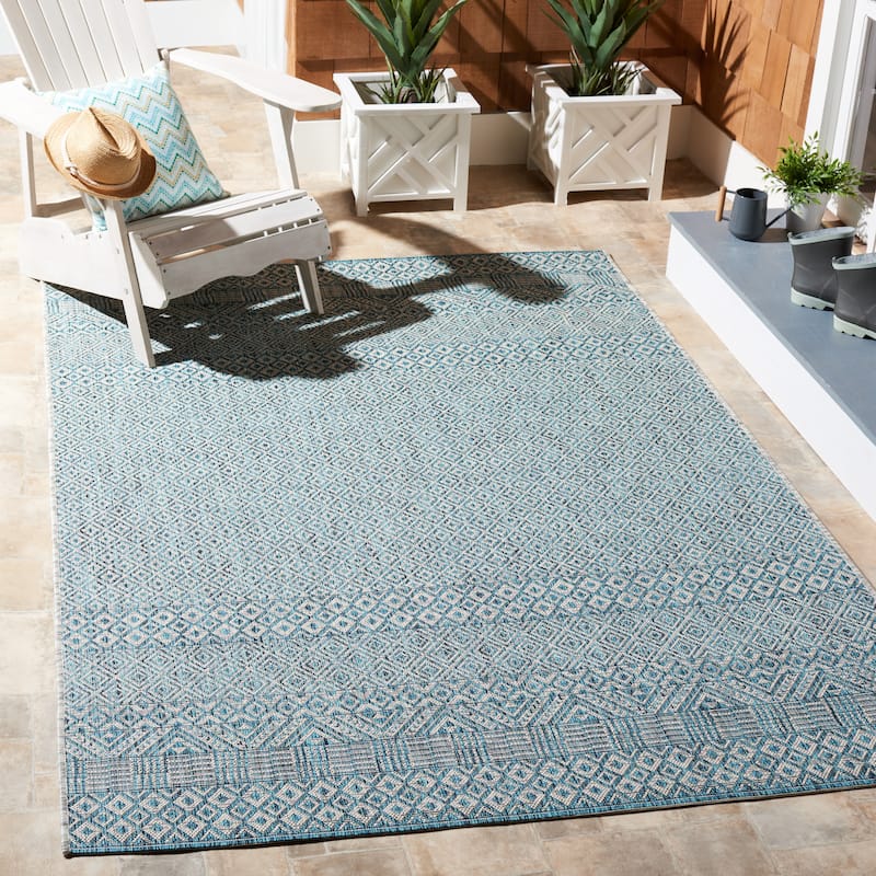 SAFAVIEH Courtyard Terezija Indoor/ Outdoor Waterproof Patio Backyard Rug - 4' x 5'7" - Grey/Aqua