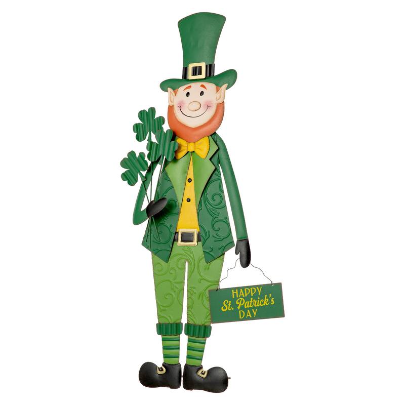 Glitzhome 36"H St. Patrick's Metal Leprechaun Decor(Three Function)