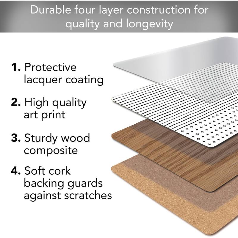 Lines & Dots Decorative Hardboard Placemats with Protective Cork Backing 4 Pack Heat Tolerant and Easily Wipes Clean