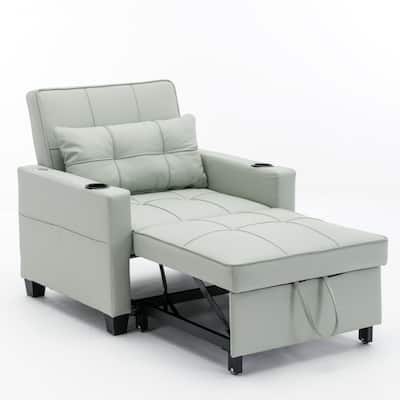 Green Faux Leather Convertible Sofa Bed with USB Ports