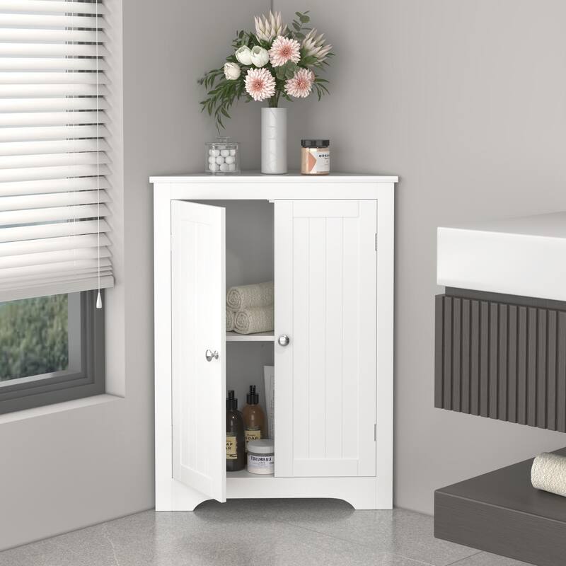 Floor Corner Cabinet With 2 Doors And Adjustable Shelves