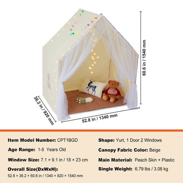 dimension image slide 2 of 4, Kids Play Tent for Indoor and Outdoor, Yurt Tent for Boys and Girls