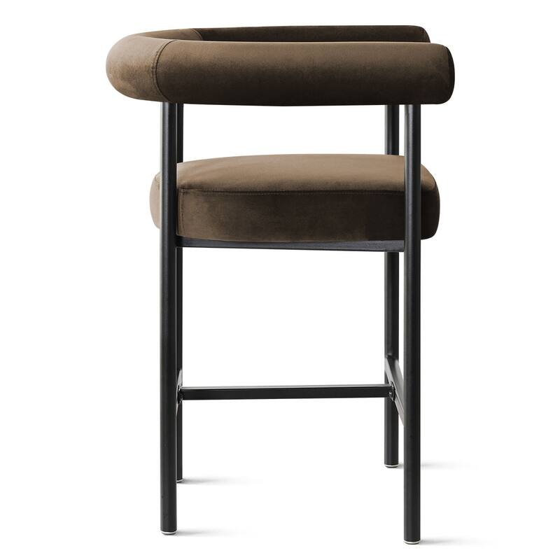 Modern 24" Upholstered Velvet Solid Back Counter Stool with Arms