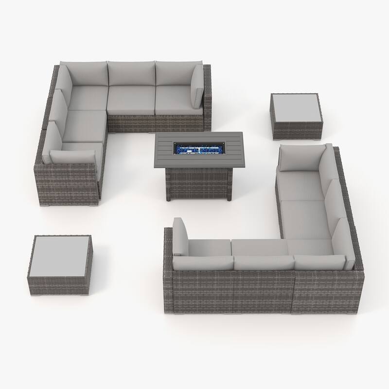 13 Piece Wicker Set Patio Sofa Furniture with Fire Pit And Table