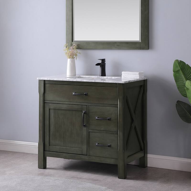 Altair Maribella Single Bathroom Vanity Set and Carrara White Countertop without Mirror