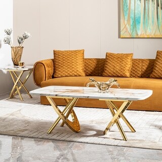 Gold Stainless Steel Marble Pattern Coffee Table - Bed Bath & Beyond ...