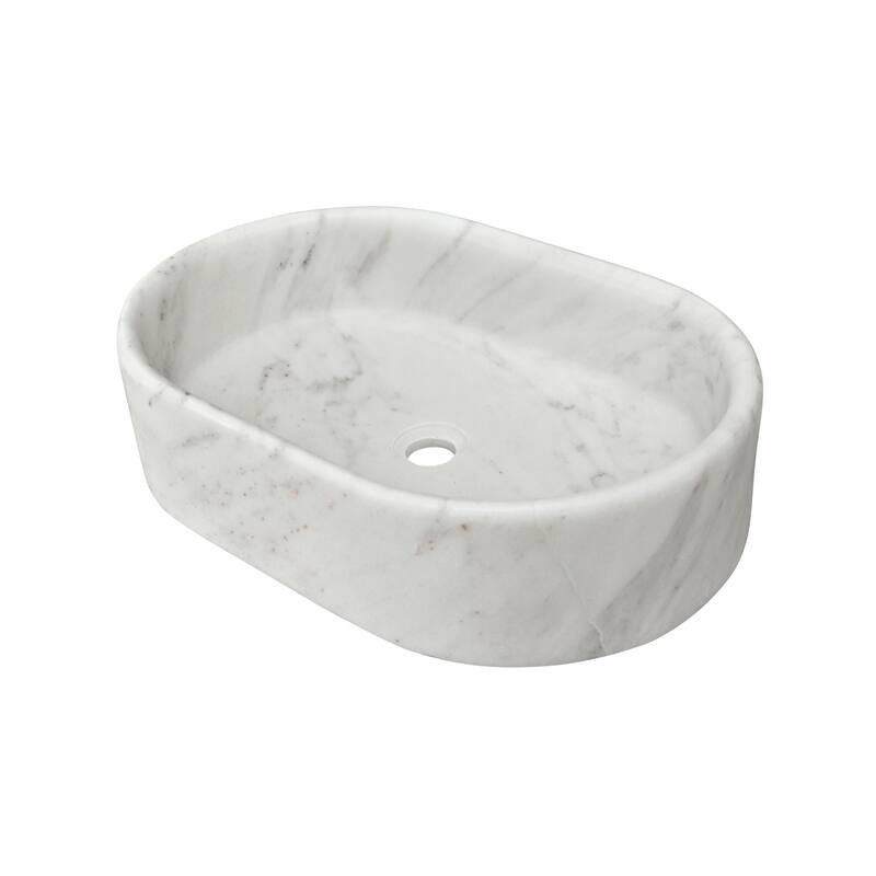 Roomfitters Marble Bathroom Vessel Sink, Natural Stone Countertop Wash Basin, Polished Oval Vanity Sink