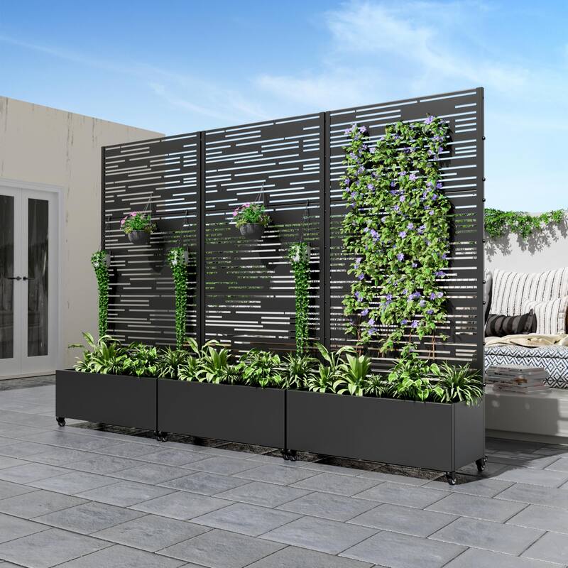 Raised Garden Bed Planter with Trellis Movable Planter Box with Lockable Wheels