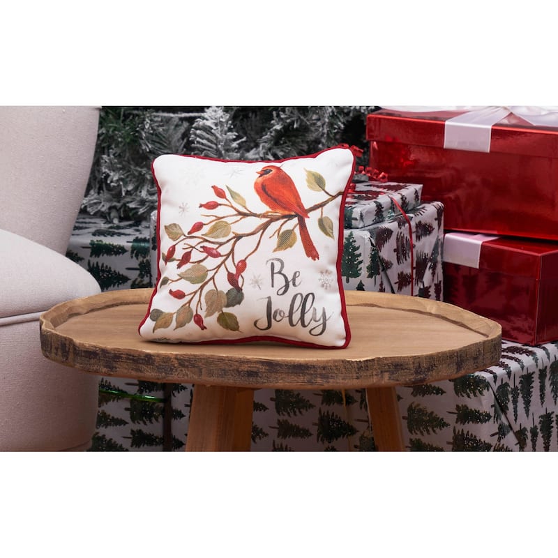 8" x 8" Be Jolly Cardinal Petite Printed Christmas Throw Pillow