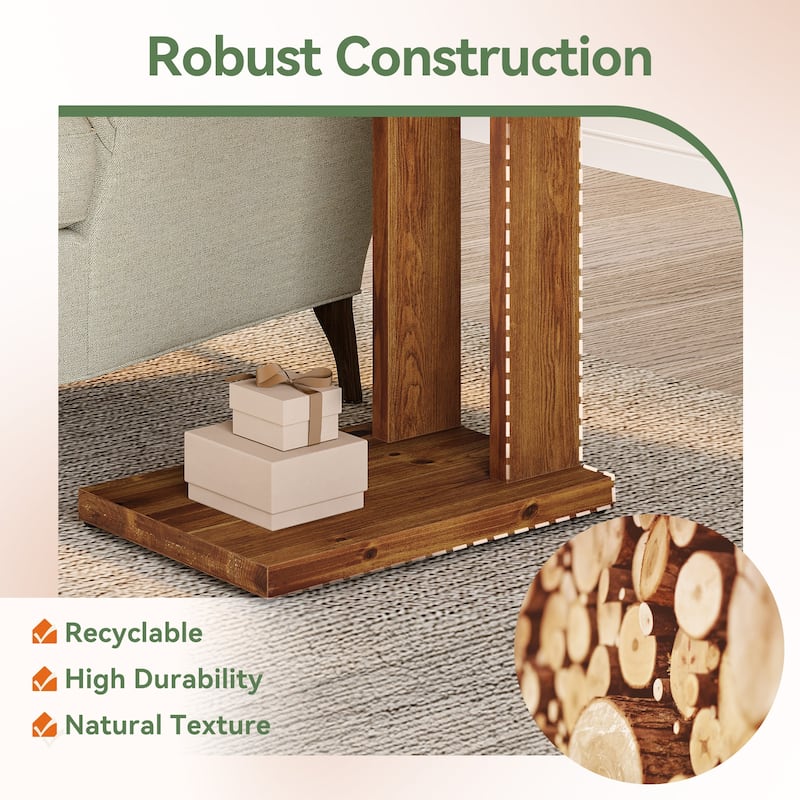 Solid Wood Narrow C-shaped End/Side Table for Couch - 13.8" D x 19.7" W x 23.6" H