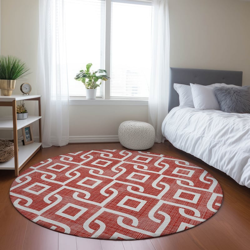 Machine Washable Indoor/ Outdoor Chantille Modern Trellis Rug - Red - 8' x 8'