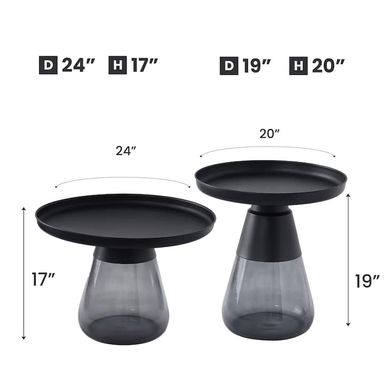 Set of Two Matte Black Tray Top Aeryn Nesting Tables - 24x17 19x20