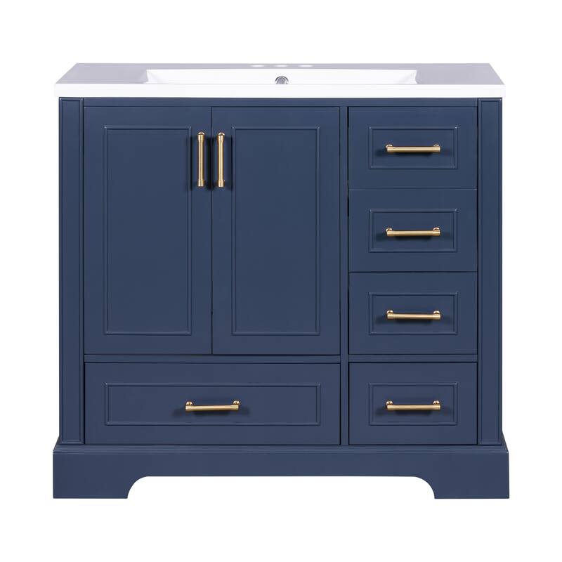 36 inch Solid Wood Traditional Bathroom Vanity with Ceramic Sink and Four Drawers