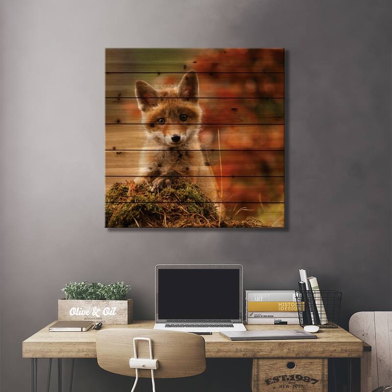 Fox Print On Wood by Robert Adamec - Multi-Color