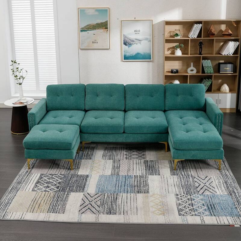 L-Shape Convertible Sectional Sofa Couch, Living Room Sectional with Movable Ottoman for Living Room, Apartment, Office