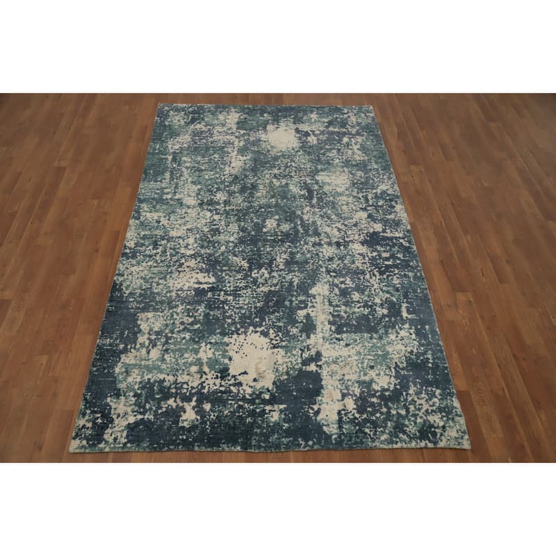 Hand Knotted Oriental Viscose Silk Carpet Modern All-Over Multi-Colored Abstract Area Rug - 7' 11'' X 4' 11''