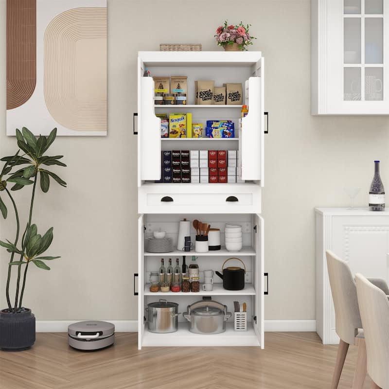 Kitchen Pantry with 4 Doors,1 Drawer and 2 Adjustable Shelves