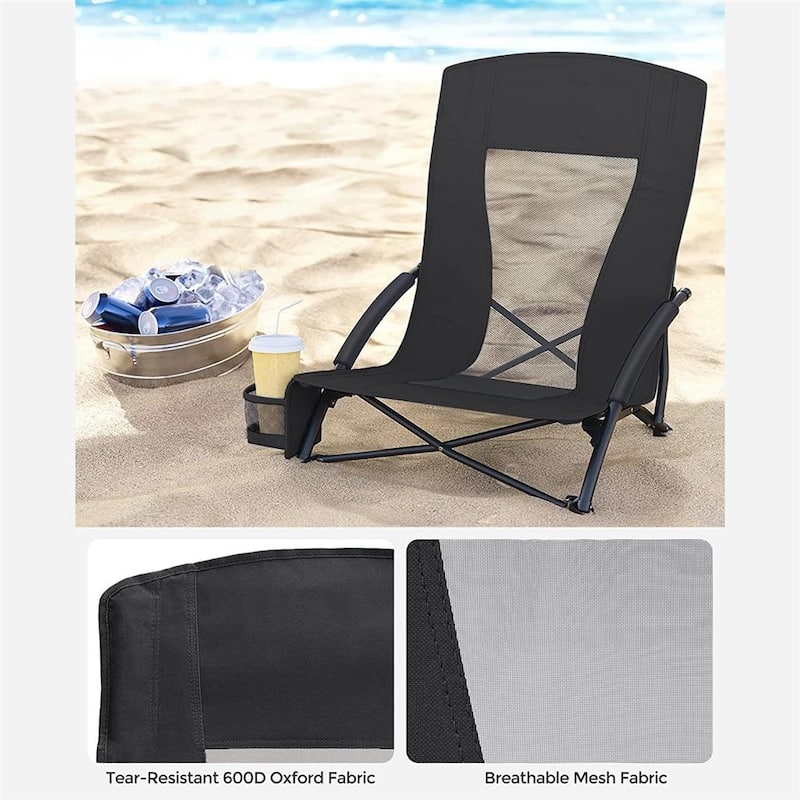 Portable Beach Chair, with High Backrest, Cup Holder, Foldable, Lightweight, Comfortable, Heavy Duty, Outdoor Chair