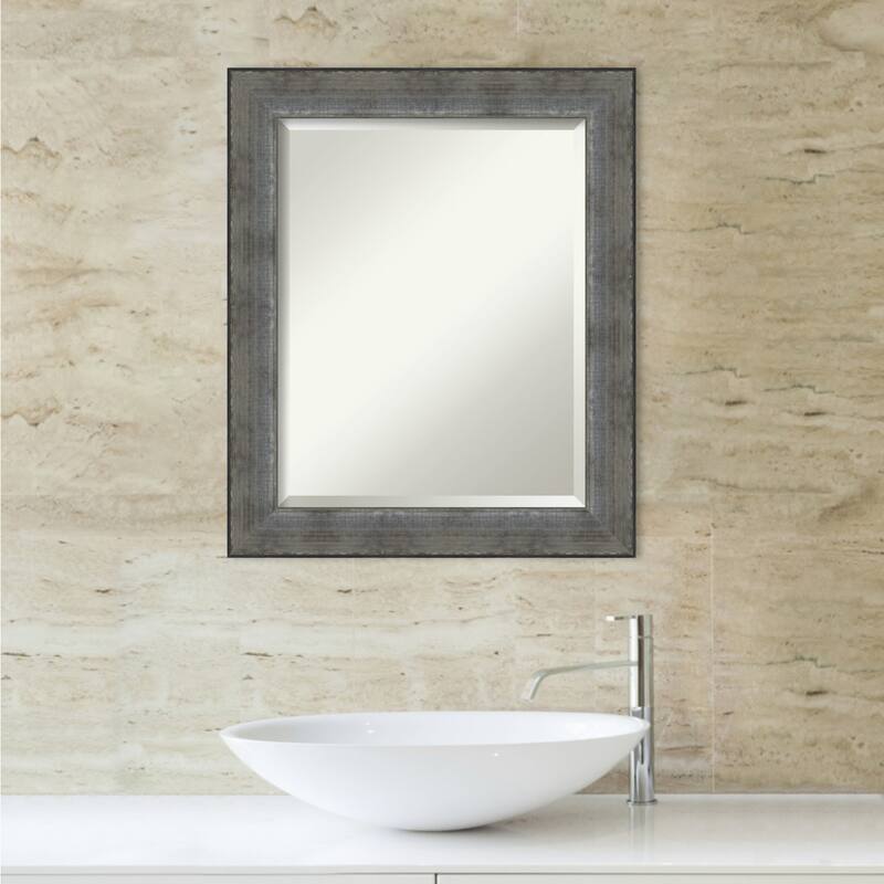 Beveled Wood Bathroom Wall Mirror - Forged Pewter Frame - Forged Pewter