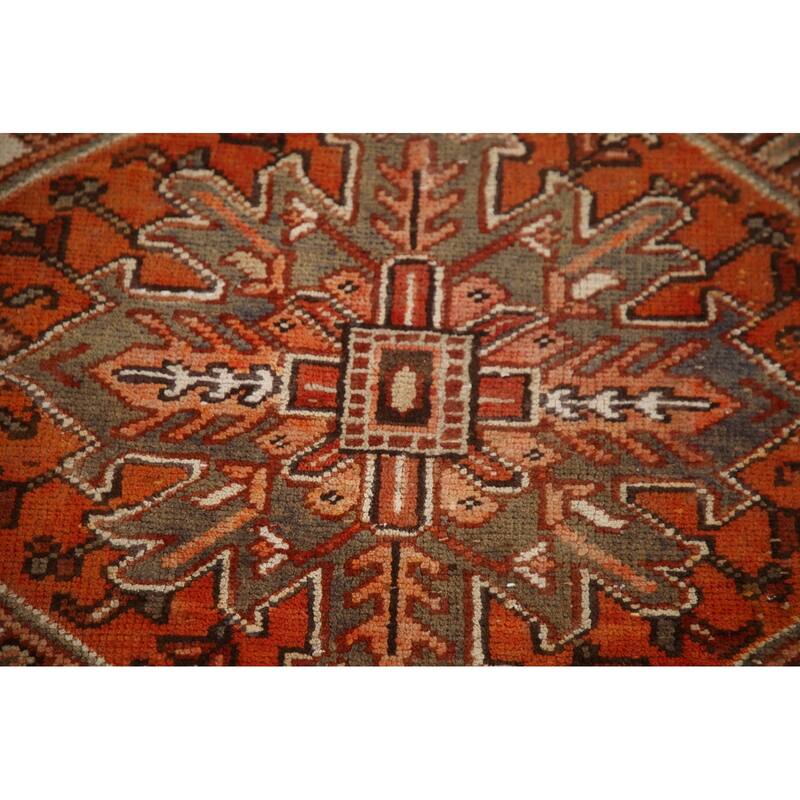 Hand Knotted Oriental 100% Wool Carpet Traditional Medallion Oranges & Rust Heriz Area Rug - 9' 6'' X 6' 10''