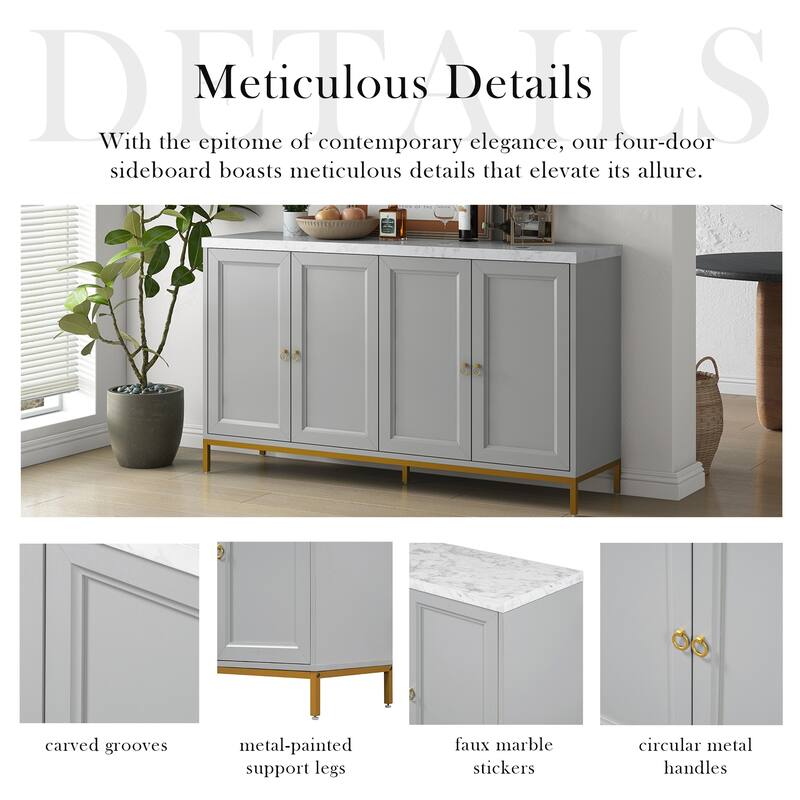 Light Gray Buffet Cabinet Sideboard Faux Marble Table Top Console Table