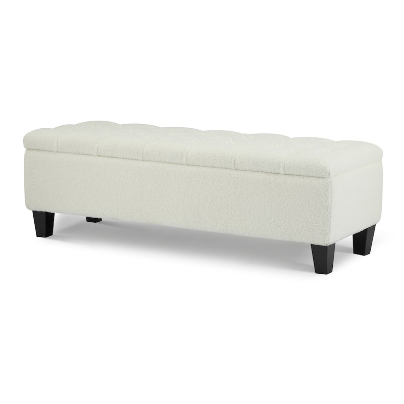 End of Bed Upholstered Ottoman Bench with Storage, Rubber Wood Legs