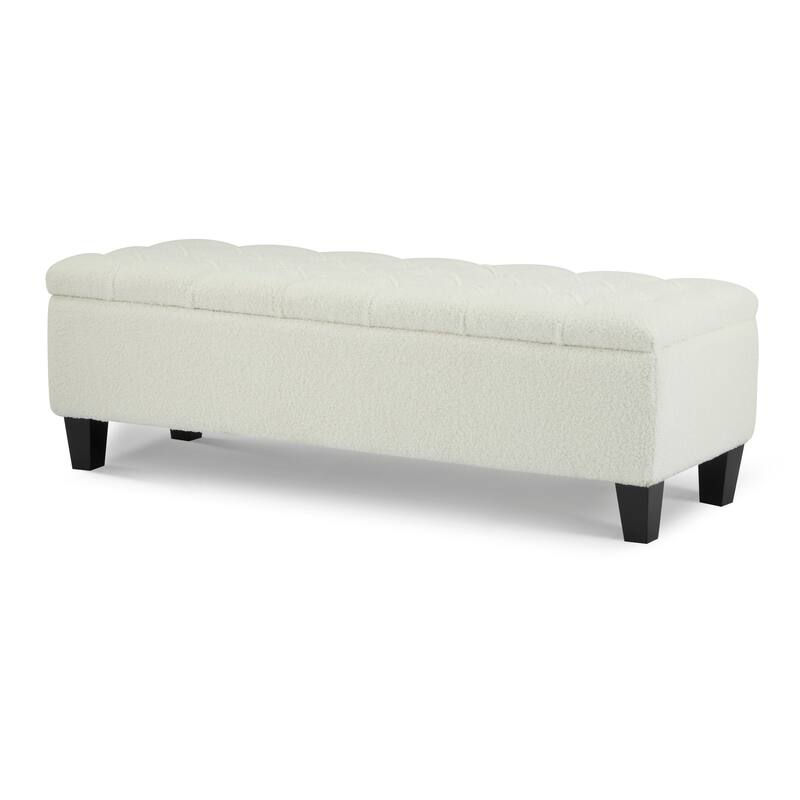 Roomfitters Tufted Storage Ottoman Bench, Faux Leather Upholstered Seat with Wood Legs, Entryway or Bedroom Use