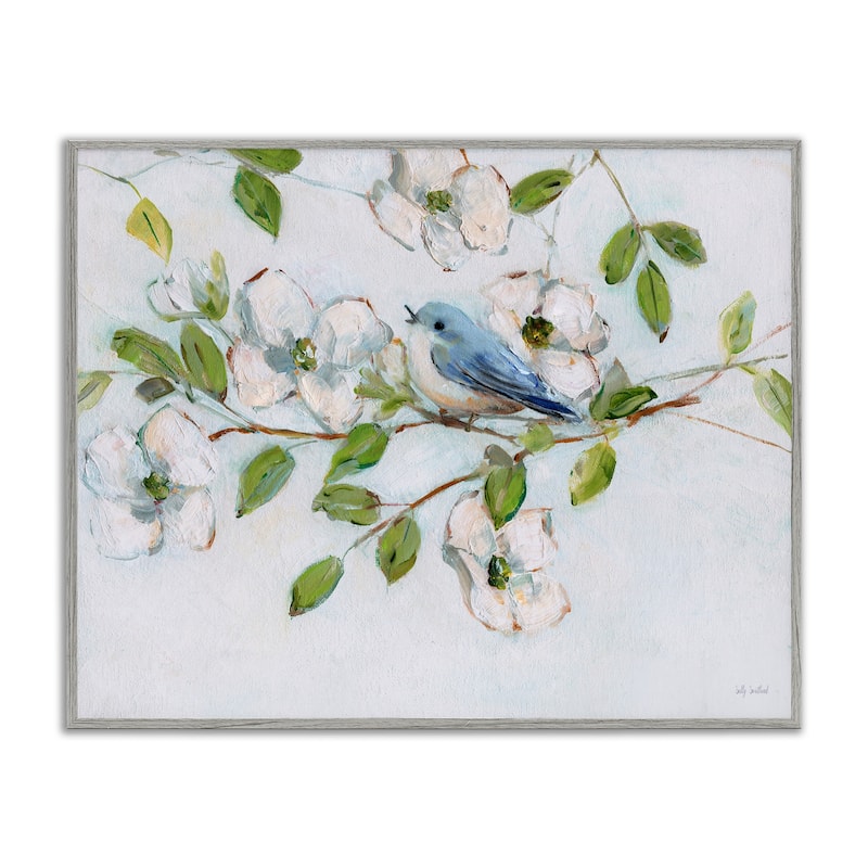 Stupell Bluebird on Dogwood Branch Framed Giclee Art Design By Sally Swatland - 30 x 24 - Grey