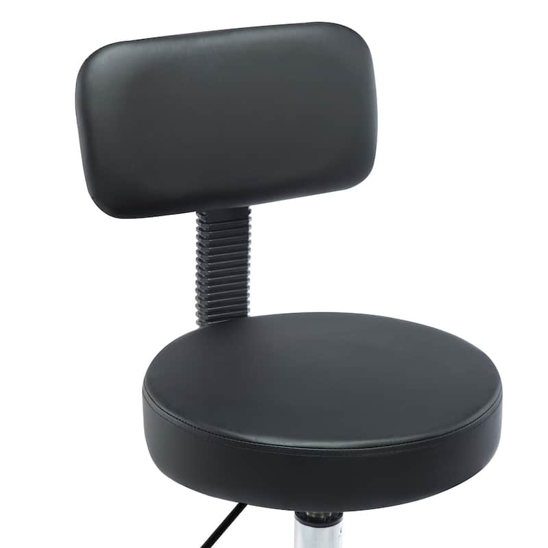 Adjustable Rolling Work Stool with Faux Leather Seat and Foldable Footrest, Versatile Stool for Home Office, Vanity,