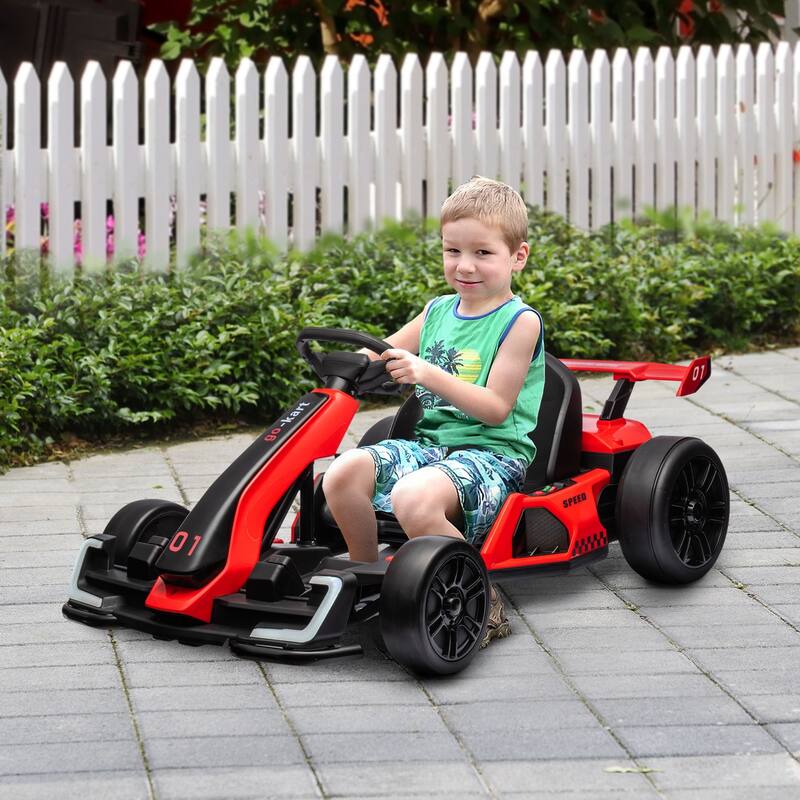 Kids 24V Electric Go Kart with Adjustable Seat, 7.5 MPH Drifting Car, Slow Start, Button Start, and Music for Outdoor Fun