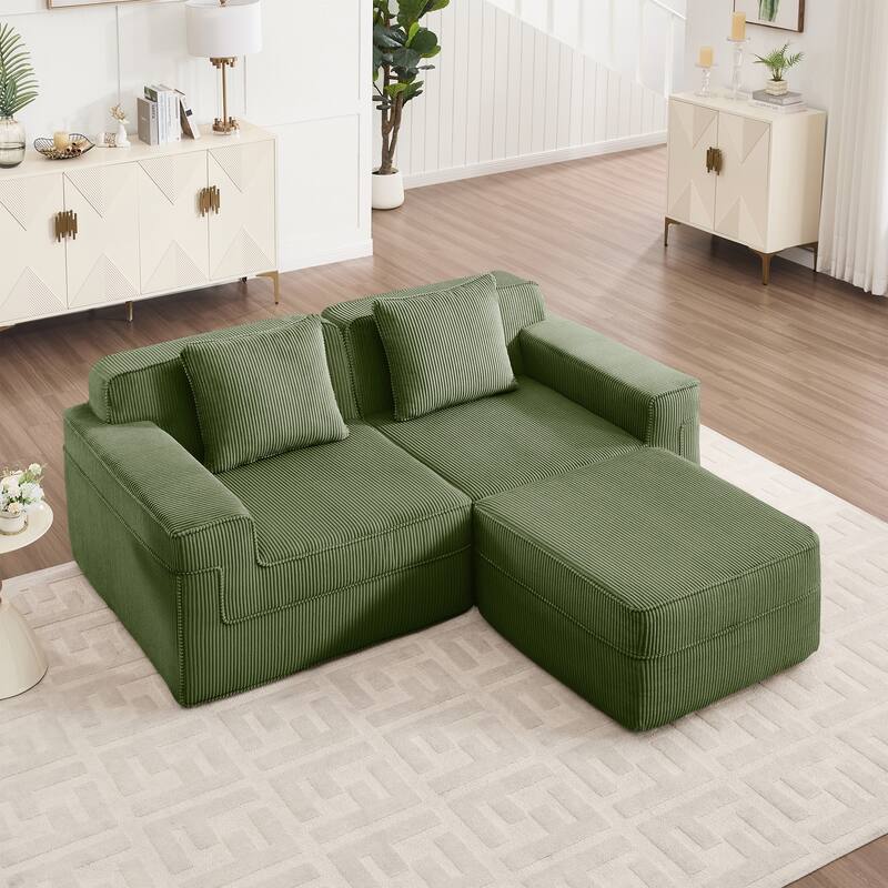 2 Seat L Shape Sectional Sofa, Cloud Sofa Couch with Deep Seat, Loveseat Sofa with Throw Pillows and Movable Ottoman