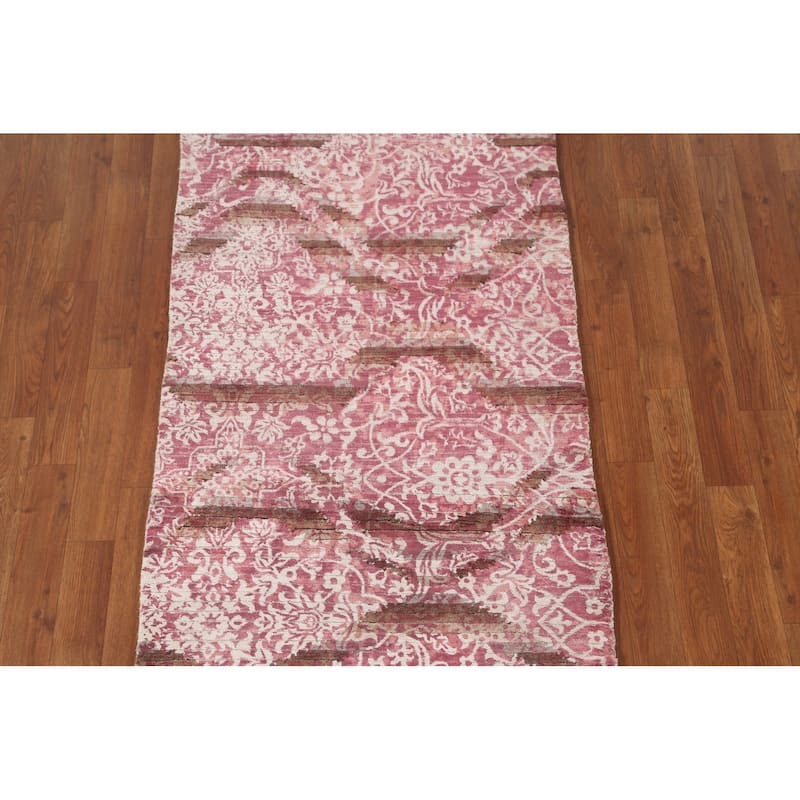 Abstract Oriental Accent Rug Handmade Pink Wool Carpet - 2'8"x 4'10"