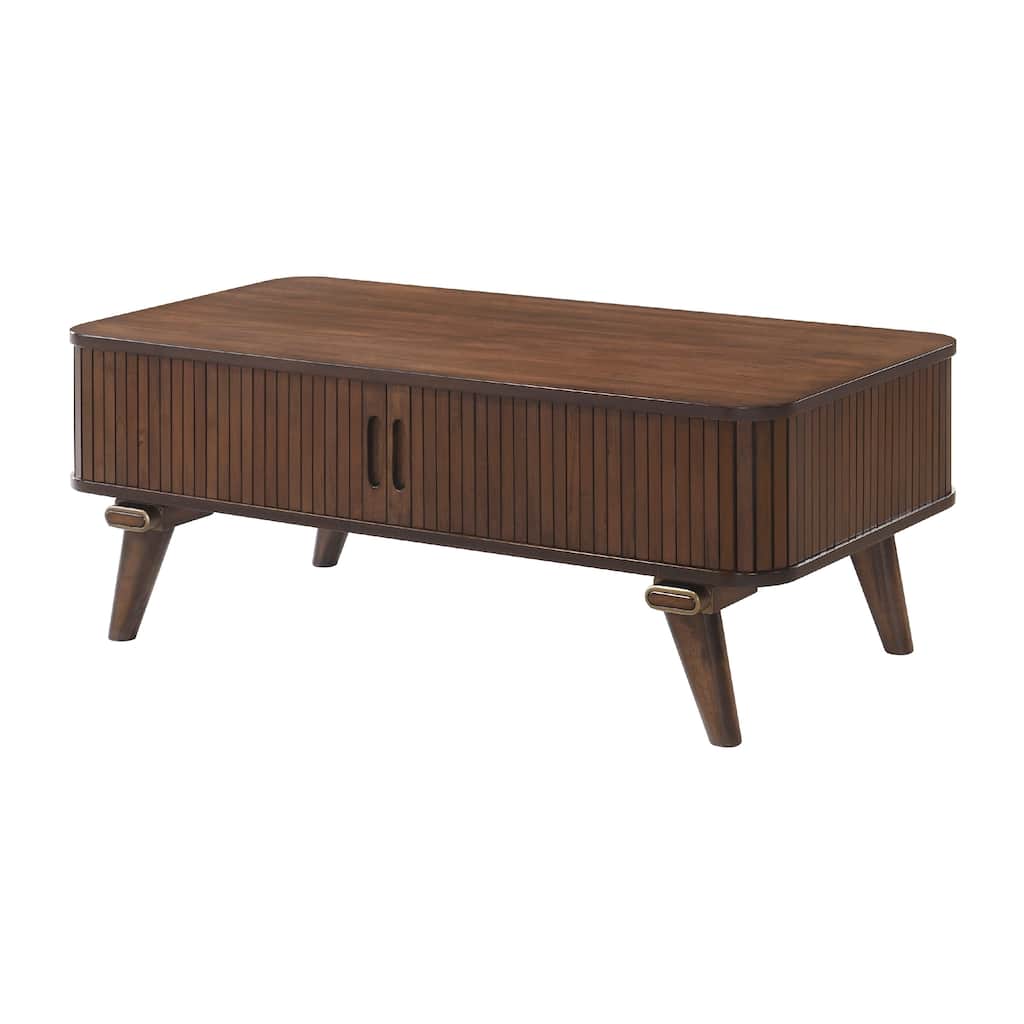 Manny Coffee Table, 2 Tambour Doors, A-Frame Walnut Brown 48 Inch