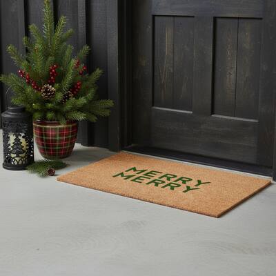 HomeRoots 24" X 36" Brown And Green Christmas Outdoor Coir Door Mat - 24.00' X '36.00
