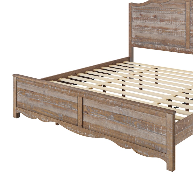 Traditional Solid Wood Bed Frame with Queen/King Size Platform Bed with Headboard for Bedroom