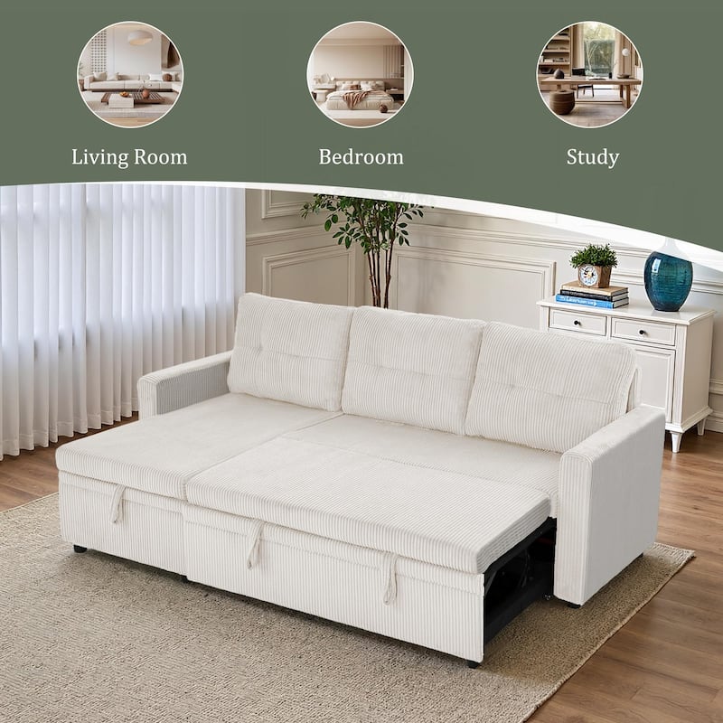 Tufted Convertible Corduroy/ Linen Modular Sectional Sofa with Storage Chaise