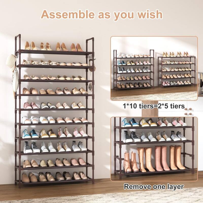 10-Tier Shoe Rack - Large Capacity 50 Pair Organizer