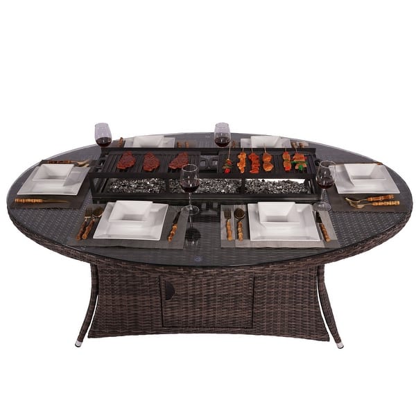 slide 2 of 8, Ellington Outdoor Oval Wicker Firepit Table Brown