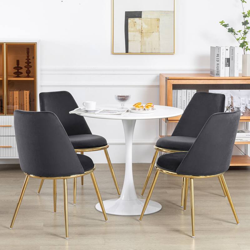 Velvet Upholstered Dining Chairs with Metal Legs, Set of 2/4 - 18.5" W x 21.46" D x 32.28" H