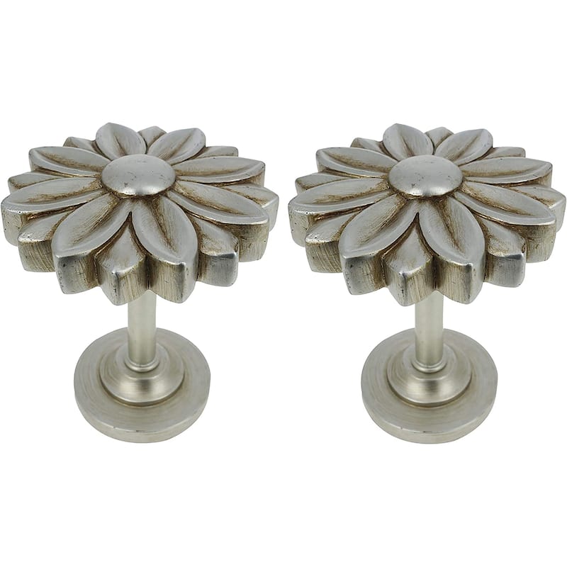 MERIVILLE Set of 2 Blossom Window Drapery Medallion Holdbacks - Pewter - Set of 2
