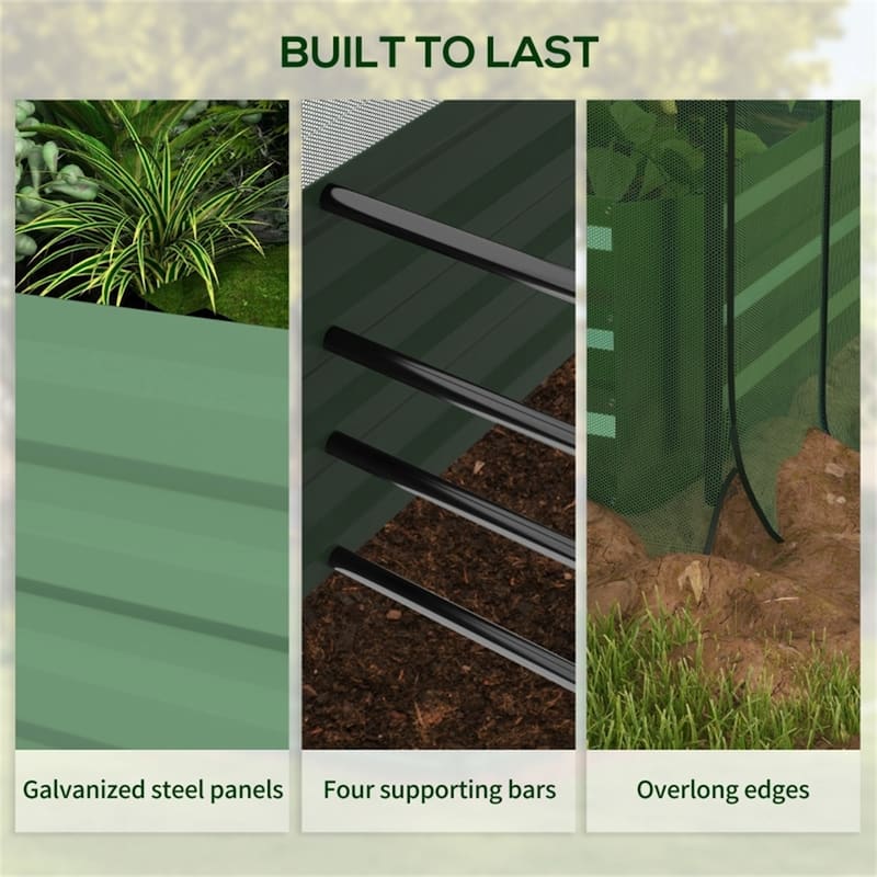 Large Galvanized Steel Raised Garden Bed with Crop Cage Shade and Cloth Zippered Access