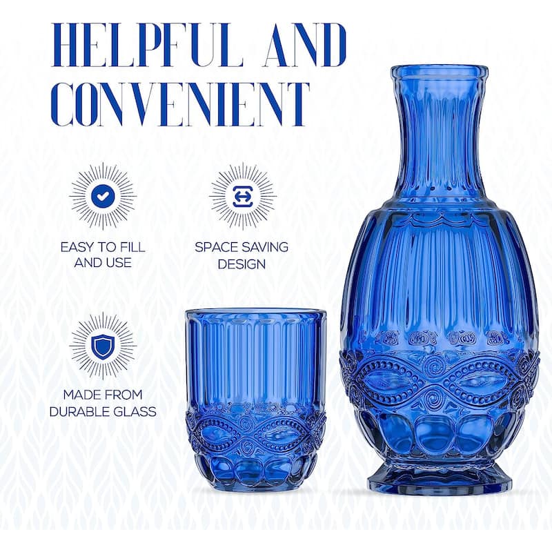 Elle Decor Bedside Water Carafe with Tumbler Matching Drinking Glass