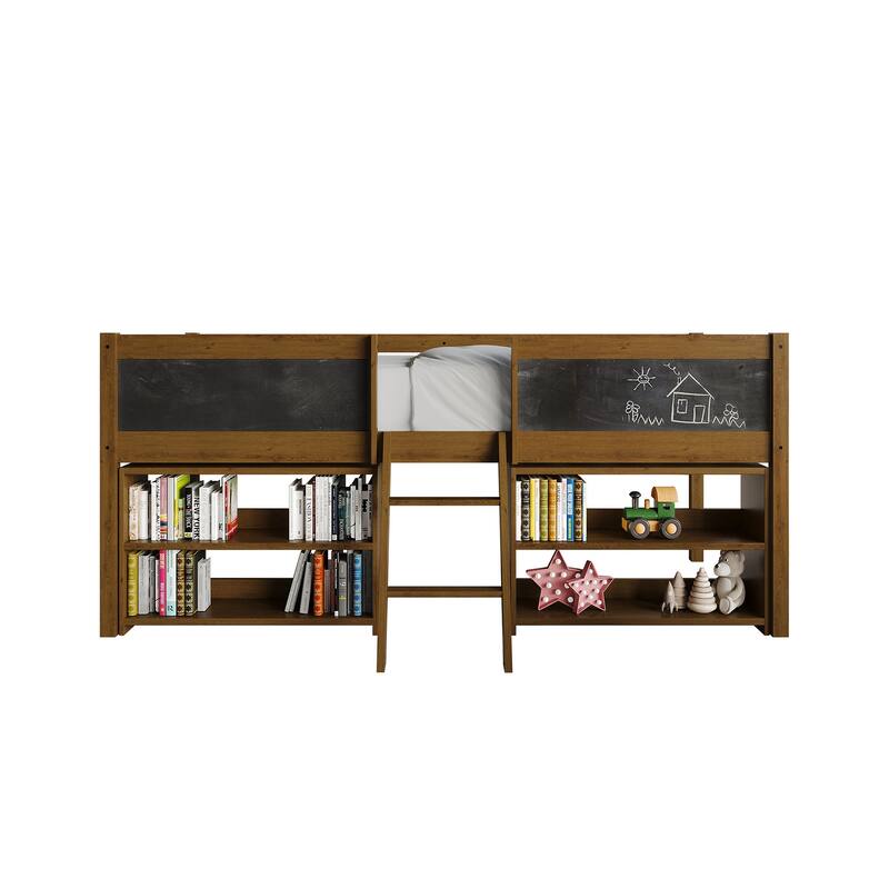 CraftPorch Modern Twin Loft Bed with Storage Rack - Walnut
