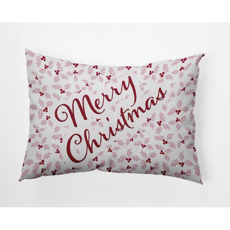 Merry Christmas with Holly Indoor/Outdoor Throw Pillow - 14" x 20" - Light Pink