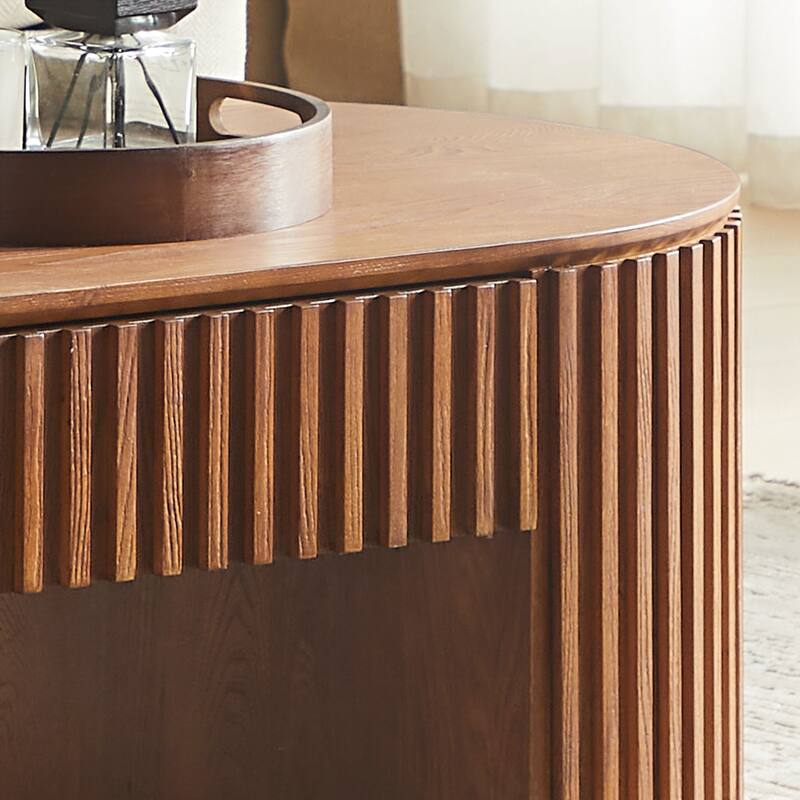 51.18'' Oval Wood Coffee Table With Drawer