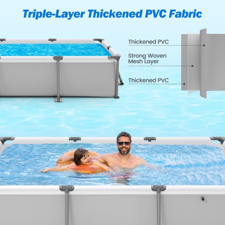 Blue-Grey PVC Metal Family Outdoor Ground Swimming Pool with Drain and Sturdy Frame