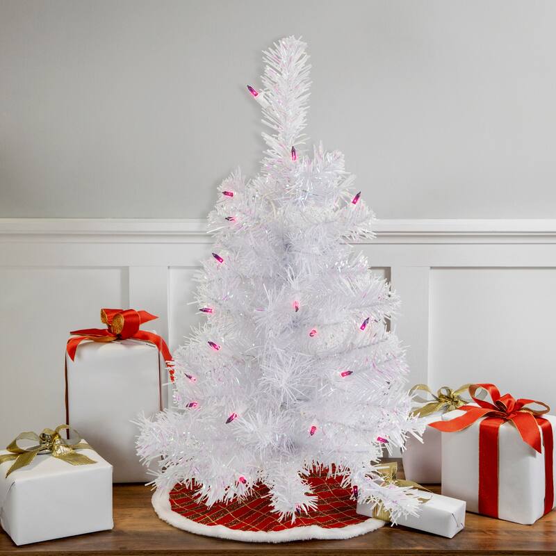 2' Rockport White Pine Artificial Christmas Tree, Purple Lights - 2 Foot