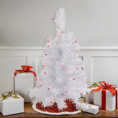 2' Rockport White Pine Artificial Christmas Tree, Purple Lights - 2 Foot